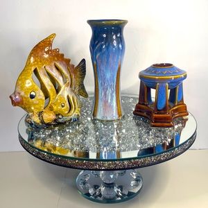 3 PIECE SET GENTLY USED FISH 🐠 & SMALL VASE TEA LIGHT CANDLES CAN BE USED